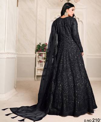 BLACK TONE THREAD WORK NET GOWN  2