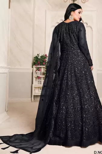 BLACK TONE THREAD WORK NET GOWN 