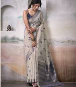 GREY linen silk blend butti weaving work SAREE