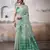 GREEN linen silk blend butti weaving work SAREE