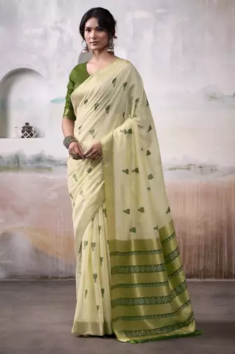 OLIVE linen silk blend butti weaving work SAREE 