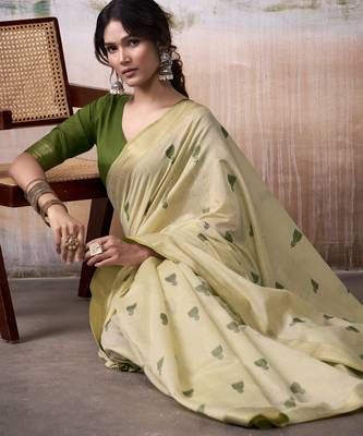 OLIVE linen silk blend butti weaving work SAREE  2