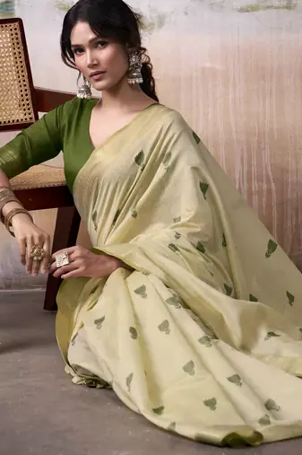 OLIVE linen silk blend butti weaving work SAREE 