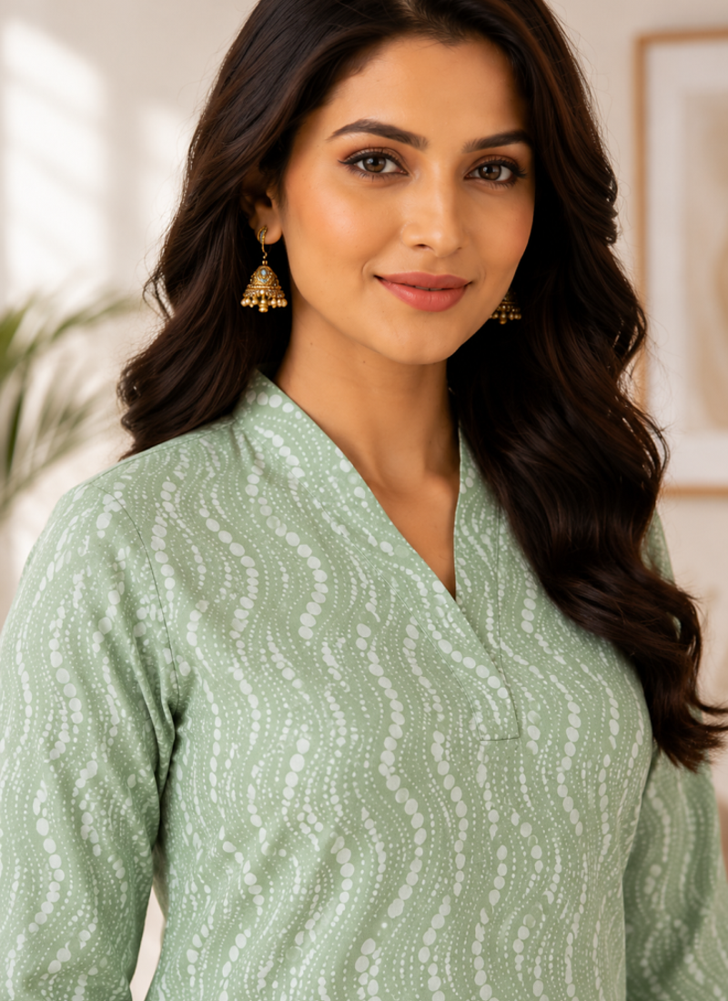 PISTA  REYON WITH DIGITAL PRINTED STYLISH WEAR KURTI 
