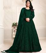GREEN COLOR TONE THREAD WORK NET DESIGN GOWN