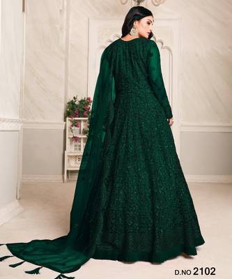 GREEN TONE THREAD WORK NET DESIGN GOWN 2
