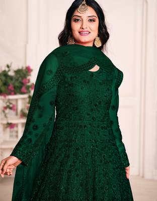 GREEN TONE THREAD WORK NET DESIGN GOWN 3