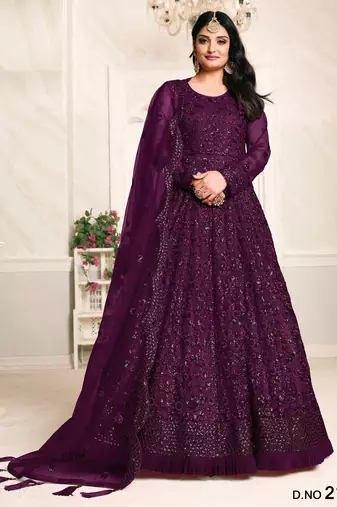 PURPLE COLOR TONE THREAD WORK NET GOWN