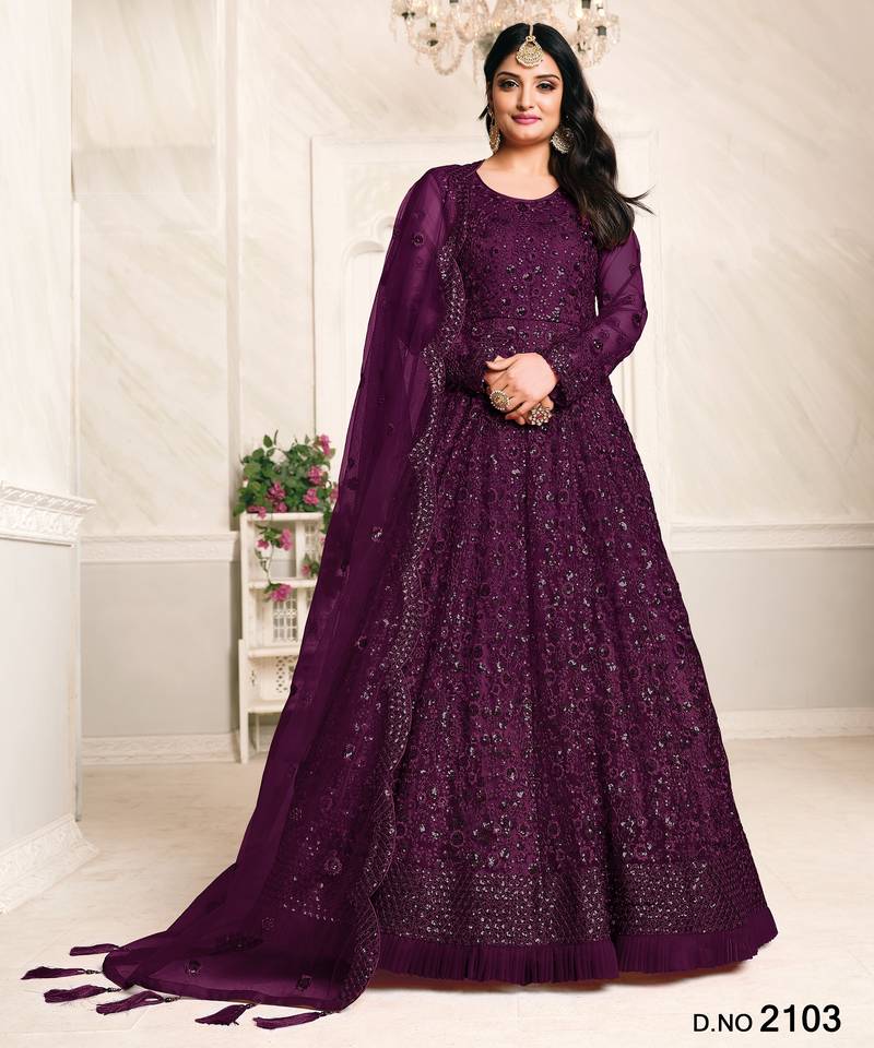 PURPLE COLOR TONE THREAD WORK NET GOWN