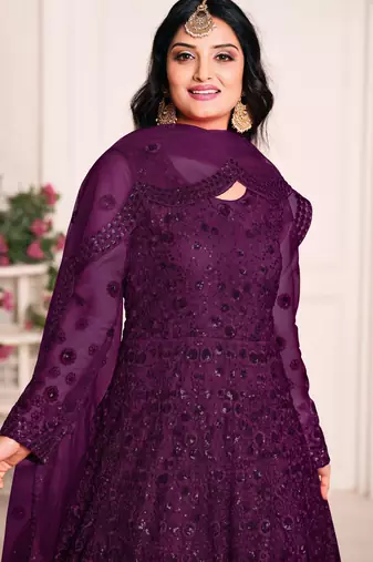 PURPLE TONE THREAD WORK NET GOWN