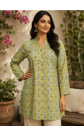 LIGHT GREEN Rayon DIGITAL PRINTED KURTI  1