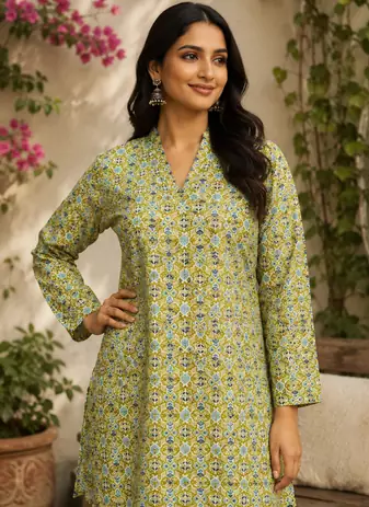 LIGHT GREEN  REYON WITH DIGITAL PRINTED STYLISH WEAR KURTI 