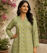 LIGHT GREEN  REYON WITH DIGITAL PRINTED STYLISH WEAR KURTI 
