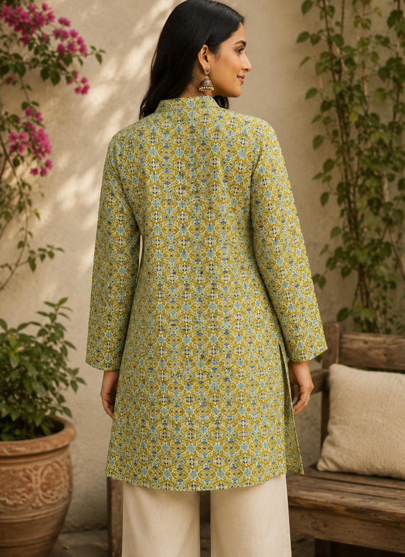 LIGHT GREEN  REYON WITH DIGITAL PRINTED STYLISH WEAR KURTI 