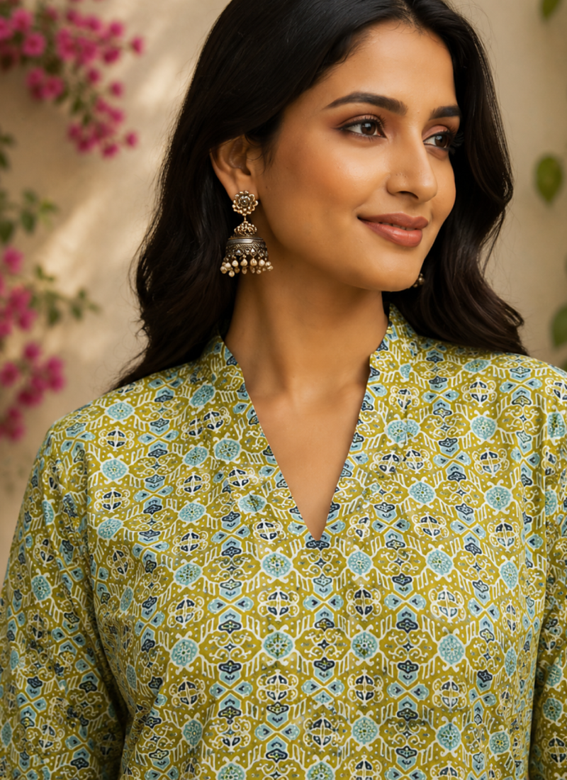 LIGHT GREEN  REYON WITH DIGITAL PRINTED STYLISH WEAR KURTI 