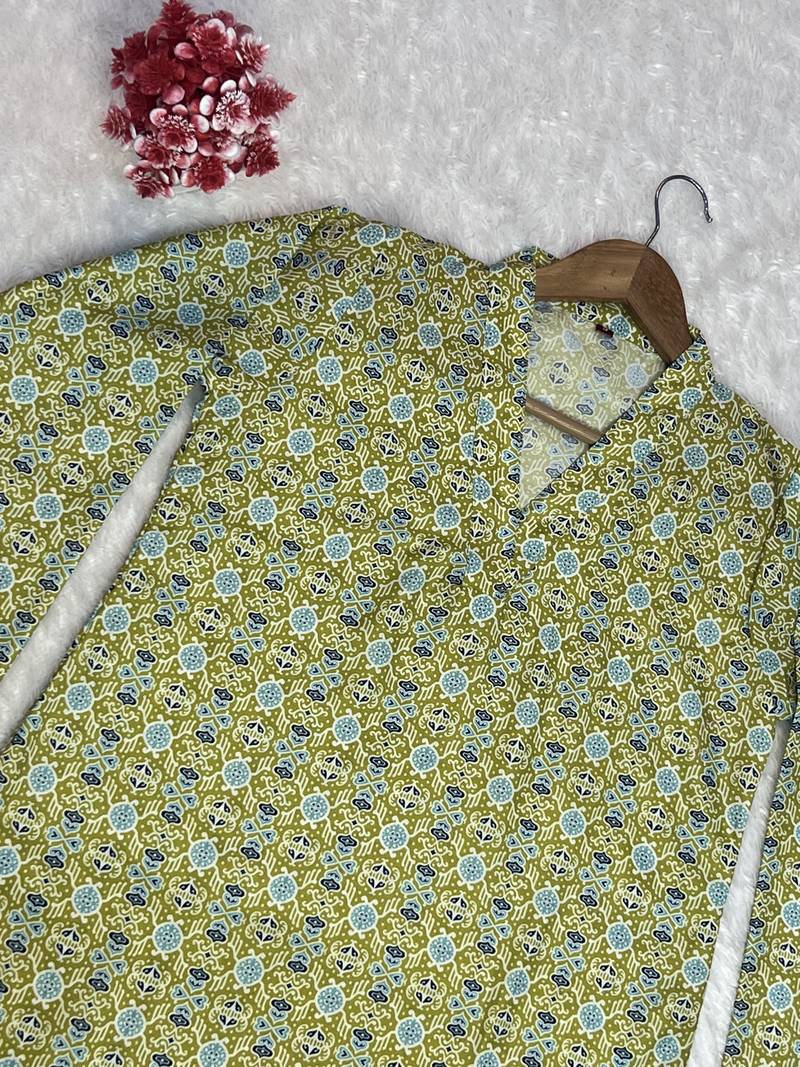 LIGHT GREEN  REYON WITH DIGITAL PRINTED STYLISH WEAR KURTI 