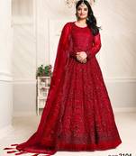 RED COLOR TONE THREAD WORK NET GOWN