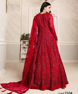 RED TONE THREAD WORK NET GOWN 2