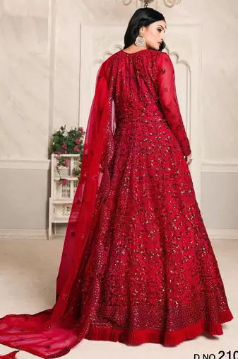 RED TONE THREAD WORK NET GOWN