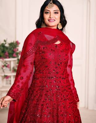 RED TONE THREAD WORK NET GOWN 3