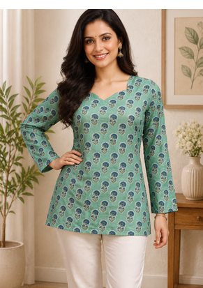 SEA GREEN Rayon DIGITAL PRINTED KURTI  1