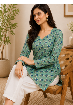 SEA GREEN Rayon DIGITAL PRINTED KURTI  2