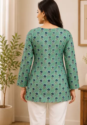SEA GREEN Rayon DIGITAL PRINTED KURTI 