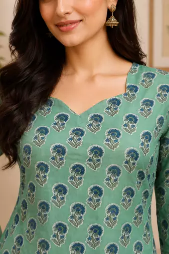 SEA GREEN Rayon DIGITAL PRINTED KURTI 