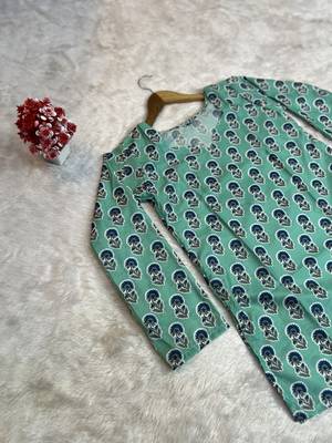 SEA GREEN Rayon DIGITAL PRINTED KURTI  5