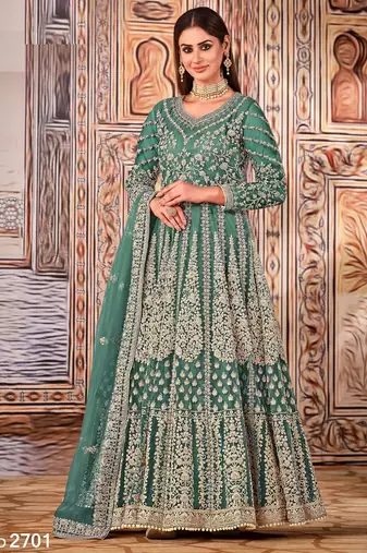 TEAL  HEAVY NET GOWN 