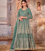 TEAL COLOR CORDING WORK HEAVY NET GOWN 