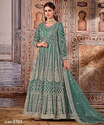 TEAL HEAVY NET GOWN  2