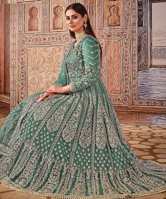 TEAL HEAVY NET GOWN  4