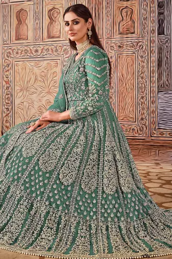 TEAL HEAVY NET GOWN 
