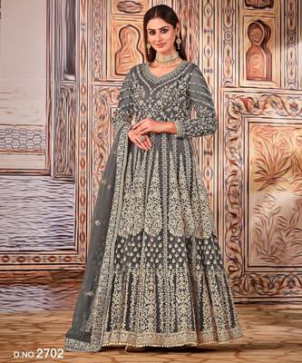 Grey Heavy Cording Work Net Gown 1