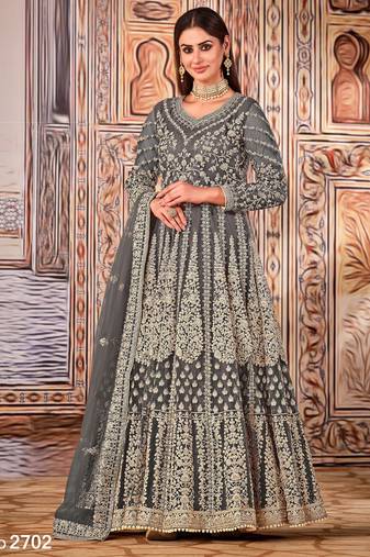 Grey Heavy Cording Work Net Gown
