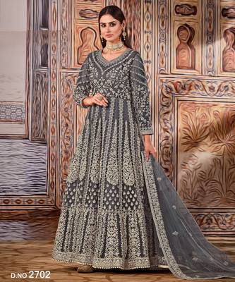 Grey Heavy Cording Work Net Gown 2