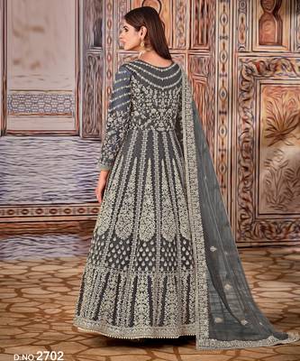 Grey Heavy Cording Work Net Gown 3