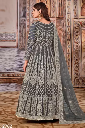 Grey Heavy Cording Work Net Gown