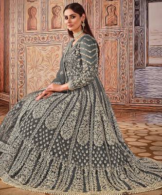 Grey Heavy Cording Work Net Gown 4