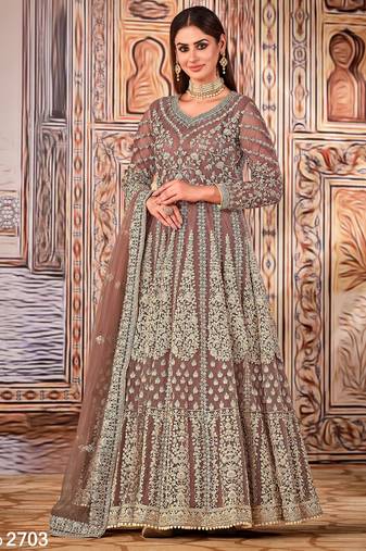 beige Heavy Cording Work Net Gown