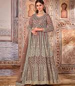 beige Heavy Cording Work Net Gown
