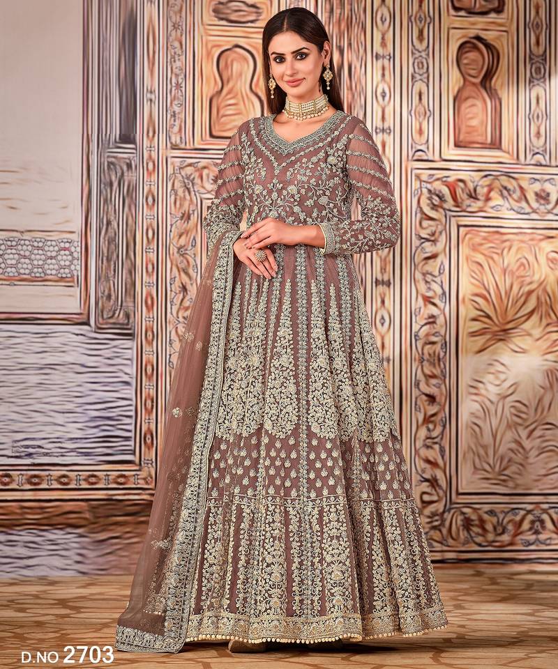 beige Heavy Cording Work Net Gown