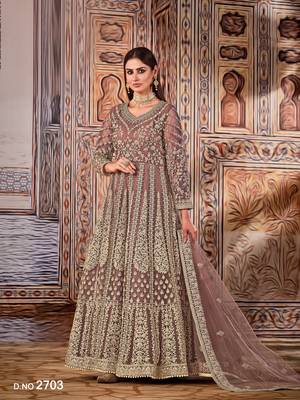 beige Heavy Cording Work Net Gown 2