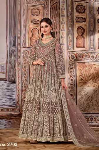beige Heavy Cording Work Net Gown