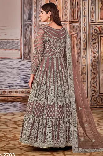 beige Heavy Cording Work Net Gown