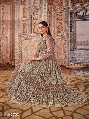 beige Heavy Cording Work Net Gown 4