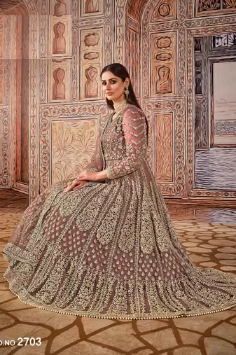 beige Heavy Cording Work Net Gown