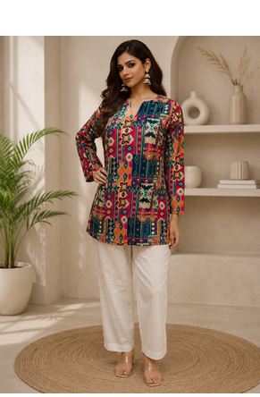 MULTICOLOR Rayon DIGITAL PRINTED KURTI  1