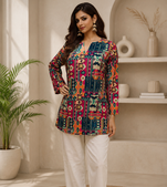 MULTICOLOR  REYON WITH DIGITAL PRINTED STYLISH WEAR KURTI 